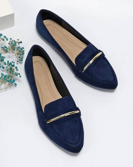 Metal Decor Flat Shoes-Dark Blue