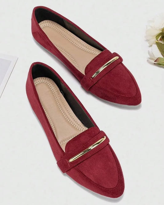 Metal Decor Flat Shoes-Mehroon