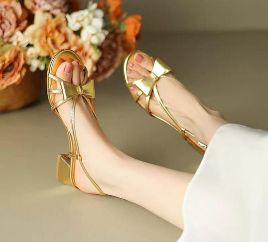Bow-tie strap sandals (Gold)