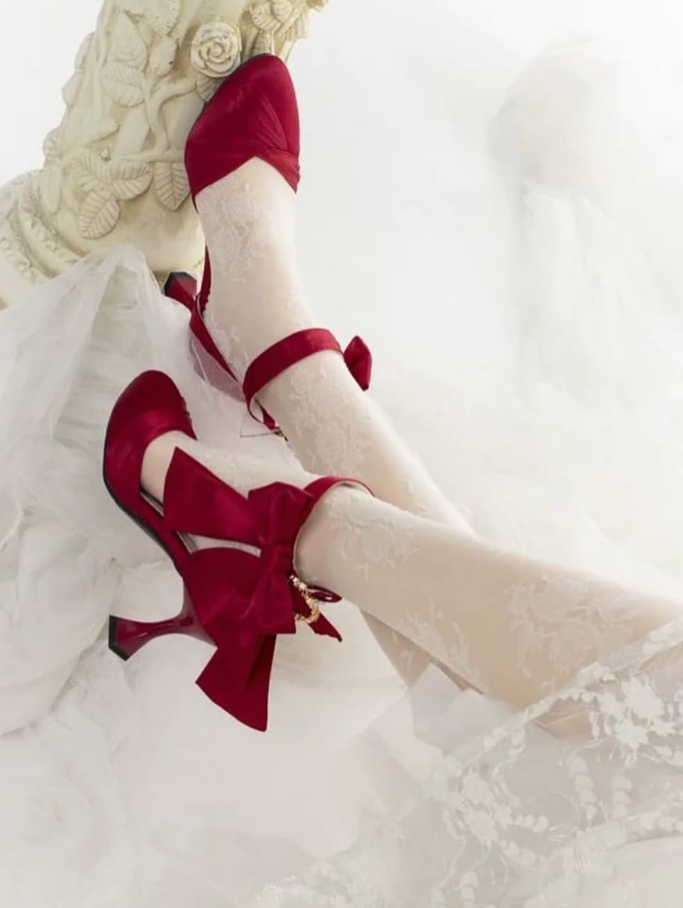 Satin Bow wedding heel (Red)