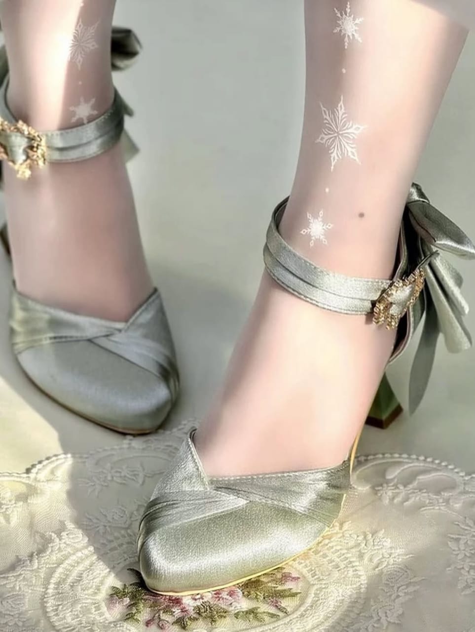 Satin Bow wedding heel (Sage Green)