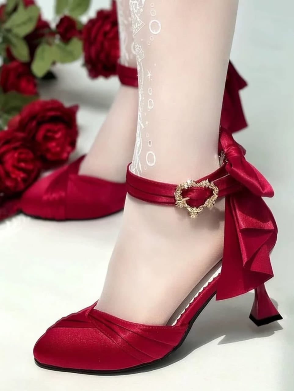 Satin Bow wedding heel (Red)