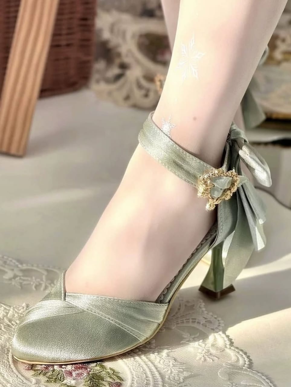 Satin Bow wedding heel (Sage Green)