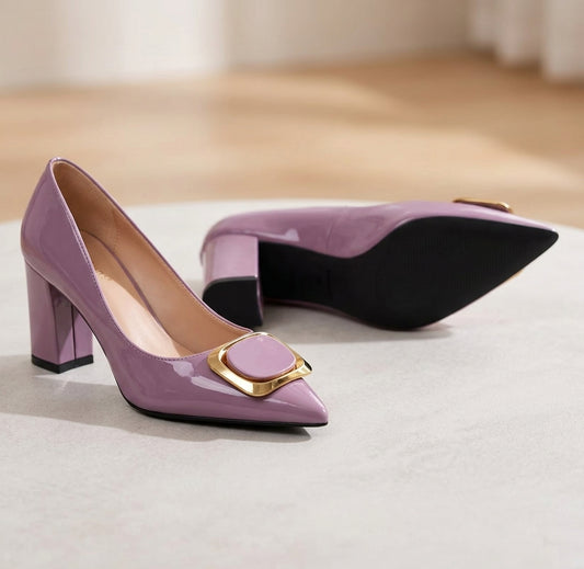 Luxe Square-Buckle Pumps (Lilac)