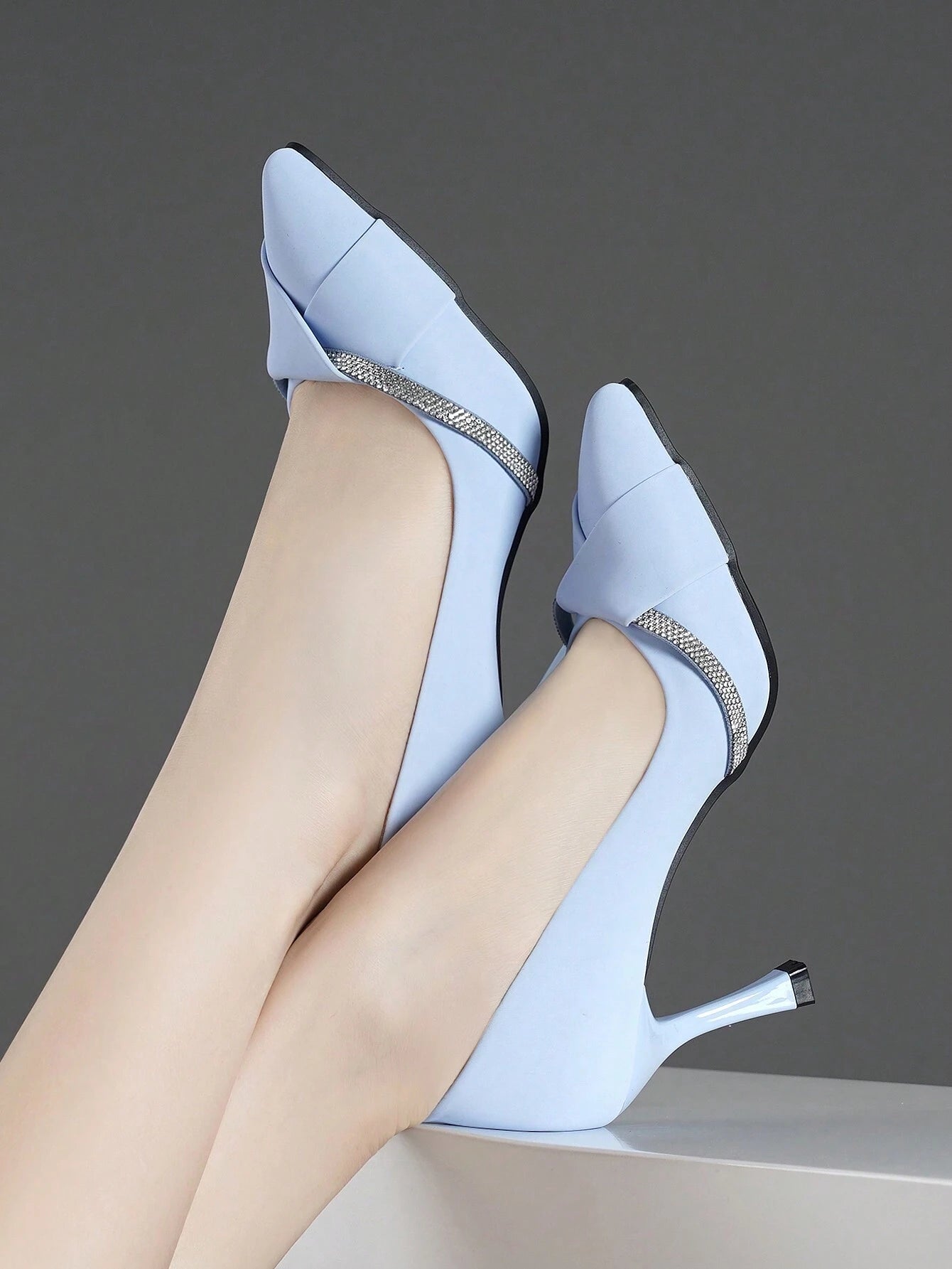 Rhinestone court shoes- Baby Blue