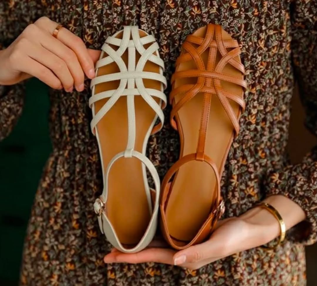Luna Weave T-Strap Sandal (Brown)