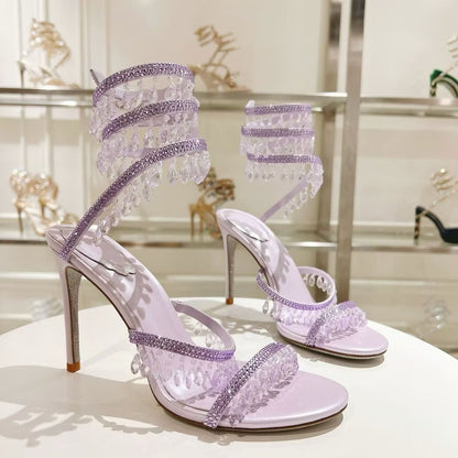 Crystal Ankle Wrap Heels (Lilac)