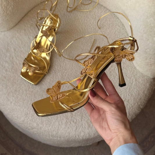 Fancy Gold butterfly Heels