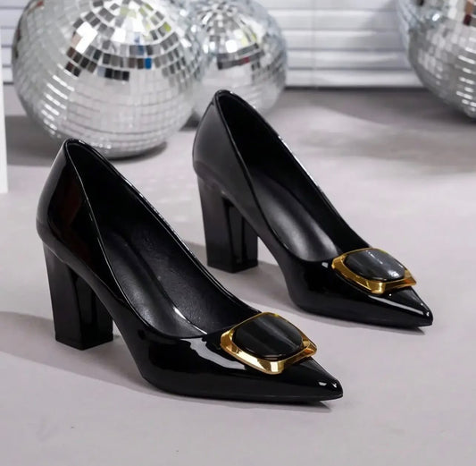 Luxe Square-Buckle Pumps (Black)
