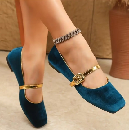 Velvet Square-Toe shoes (Navy Blue)