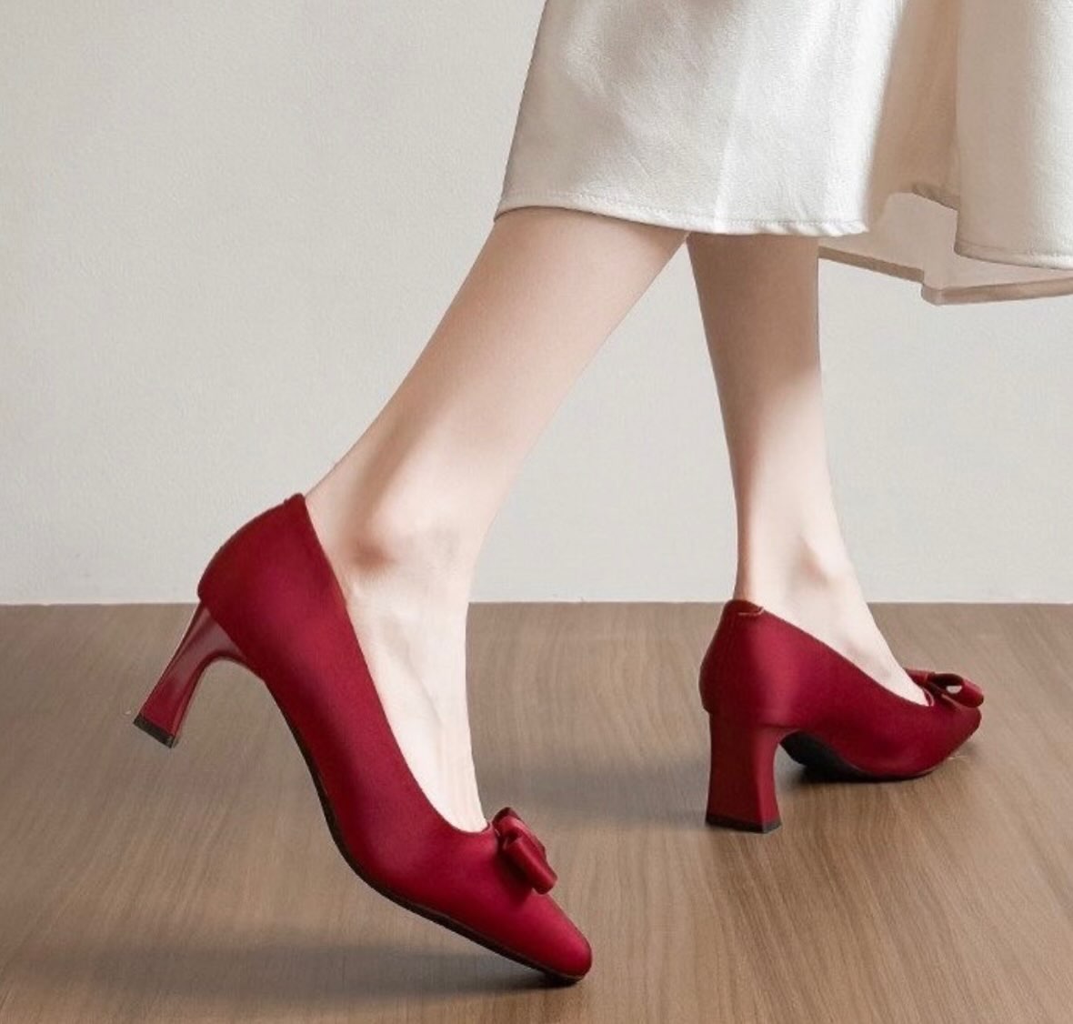 Sofia Bow Block Heels (Red)