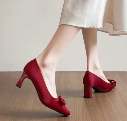 Sofia Bow Block Heels (Red)