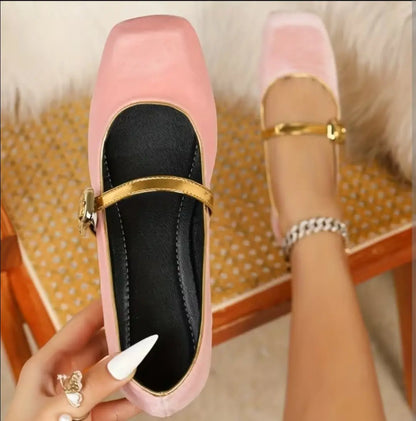 Velvet Square-Toe shoes (Pink)