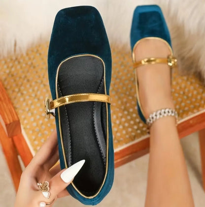 Velvet Square-Toe shoes (Navy Blue)