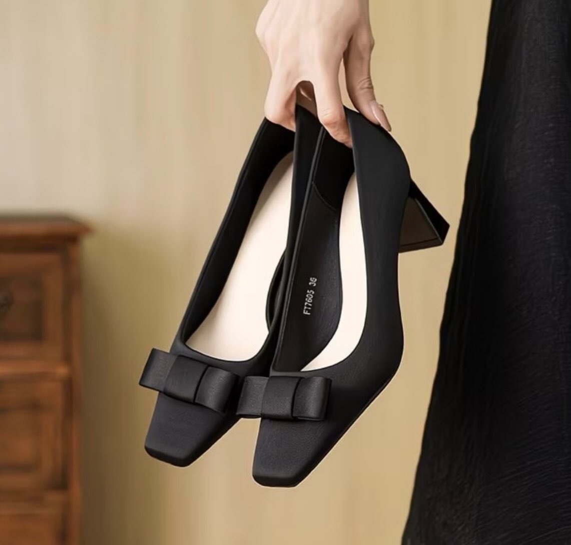 Sofia Bow Block Heels (Black)