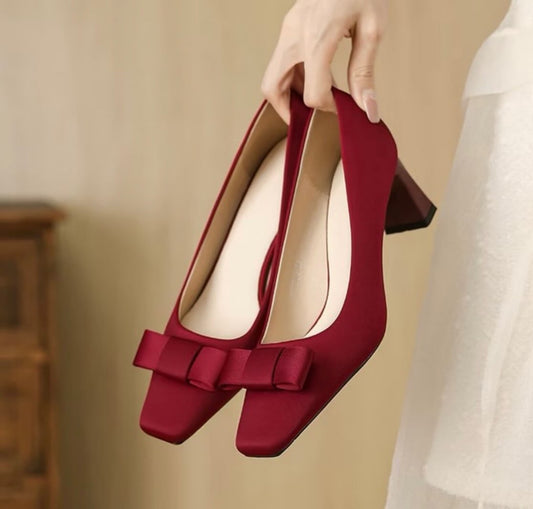 Sofia Bow Block Heels (Red)