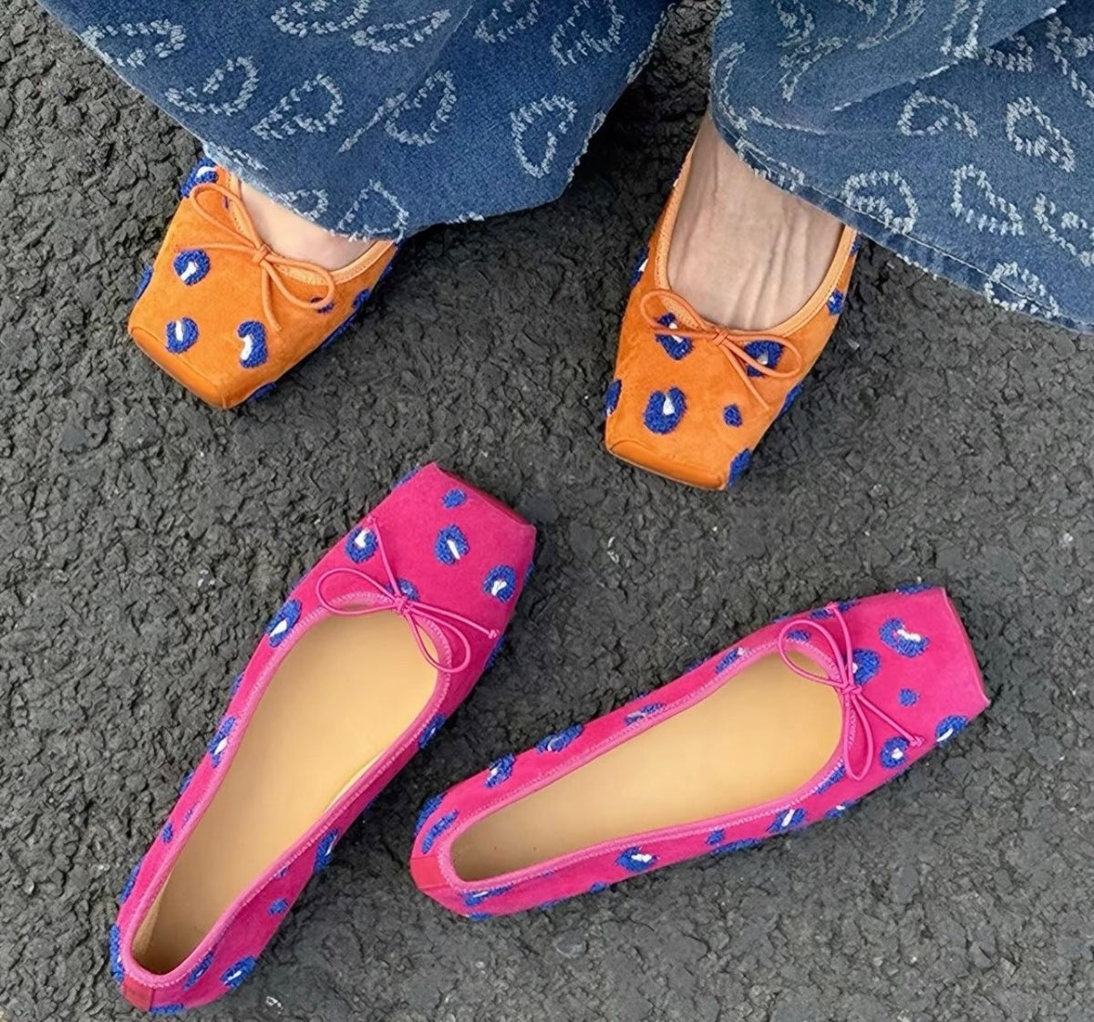 Leopard Bow Flats (Pink)