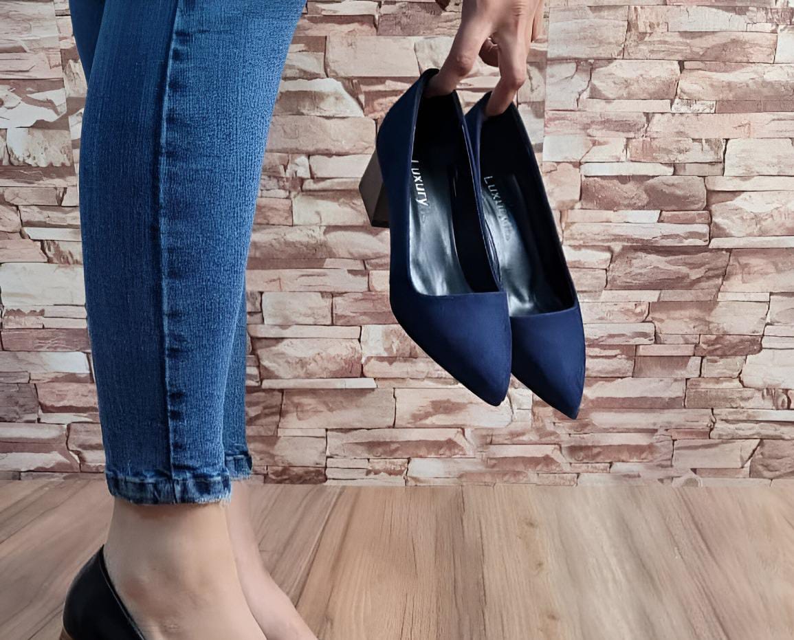 Korean Style heel-Navy Blue