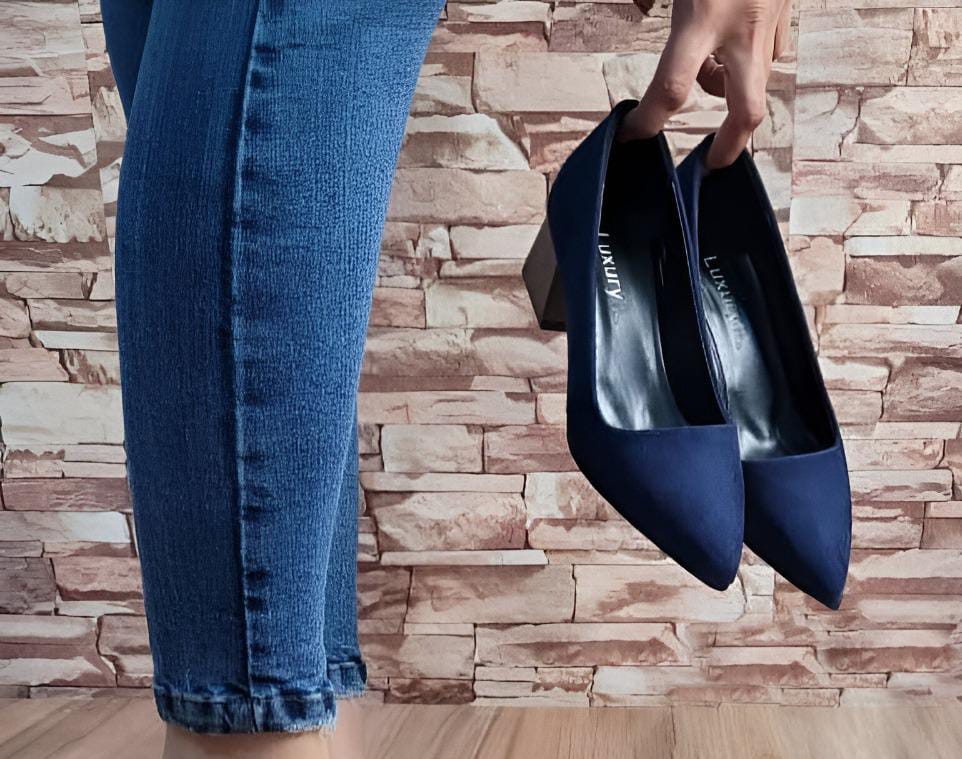 Korean Style heel-Navy Blue