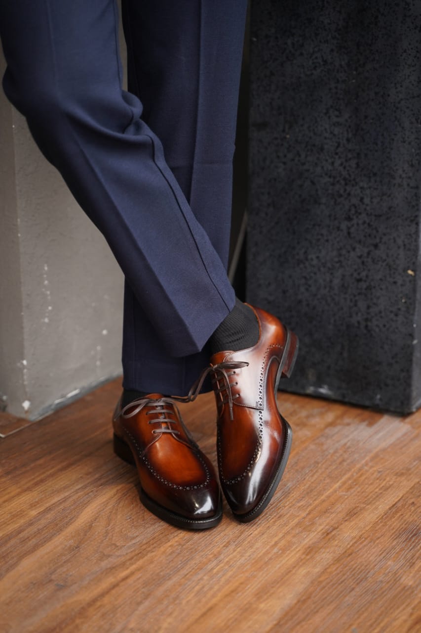 Derby Men's leather Shoes (Brown)