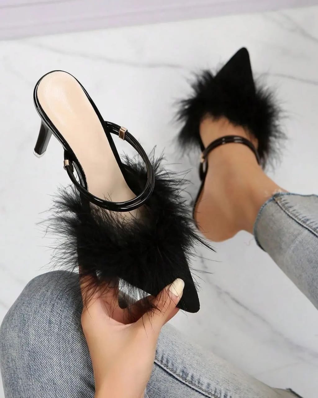 Furr Heel for women-Black