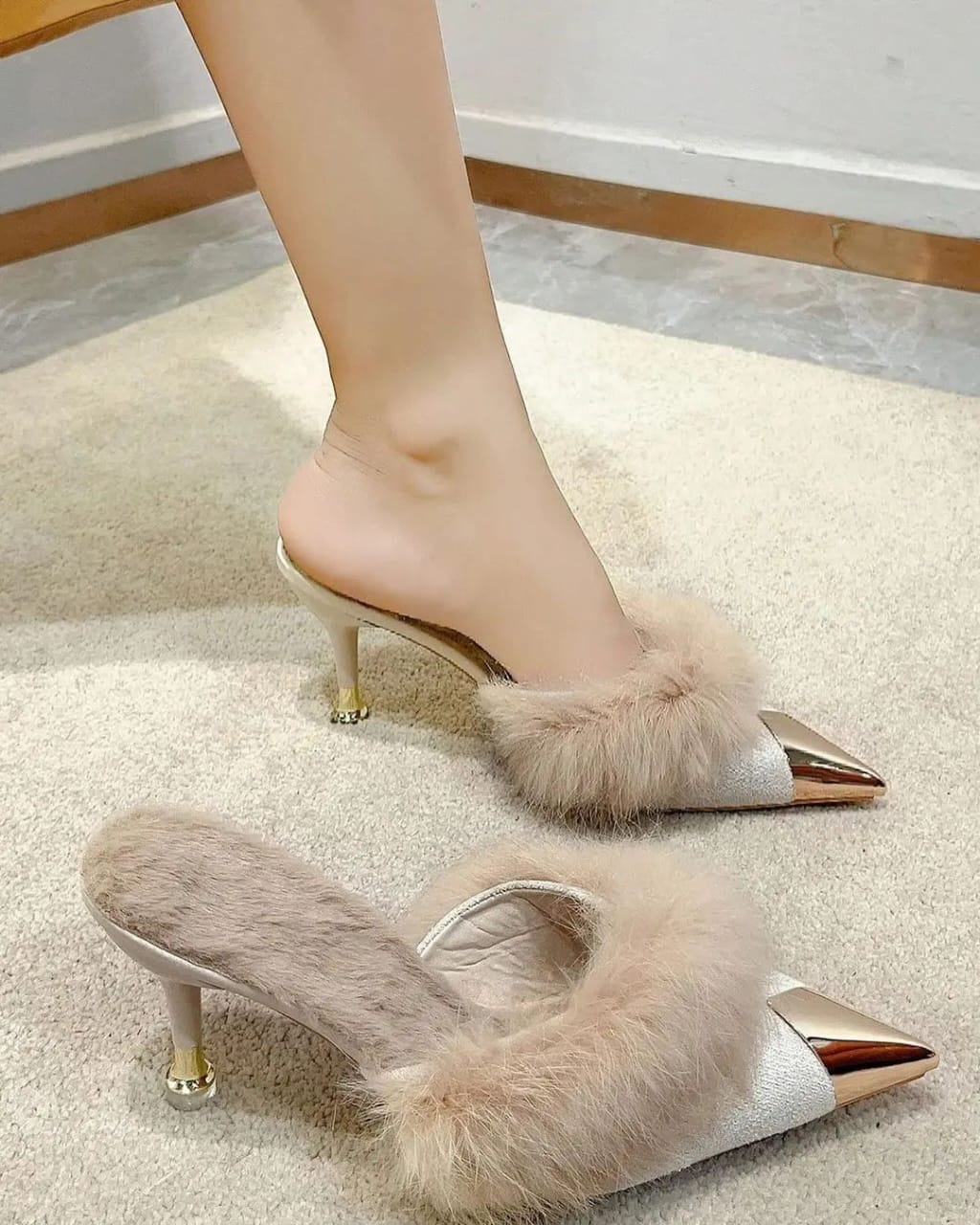 Furr Heel for women-Beige