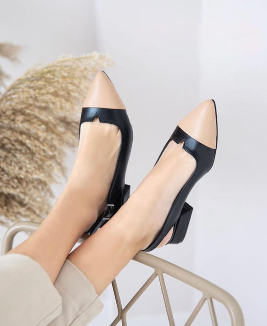 Mone Block Heel-Black & Beige