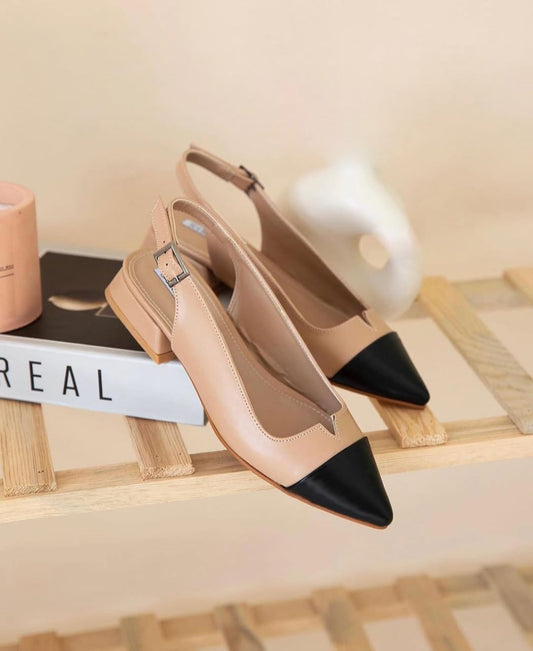 Mone Block Heel- Beige & Black