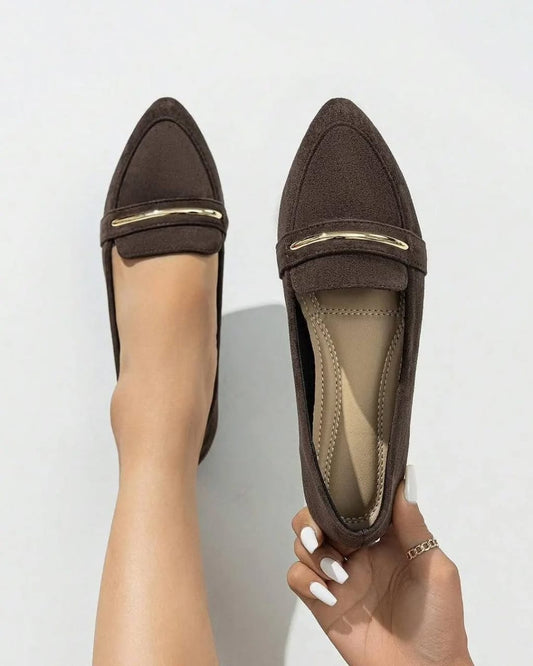 Metal Decor Flat Shoes-Coffee Brown