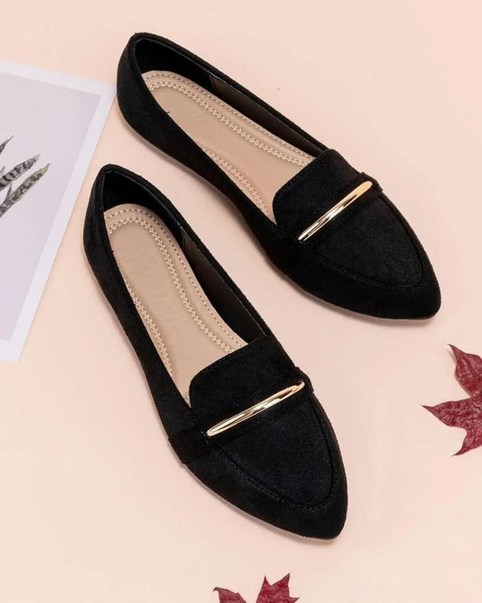 Metal Decor Flat Shoes-Black