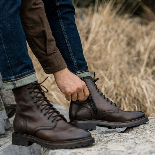 Italian Lace up Boots for Men's Brown- Pure leather