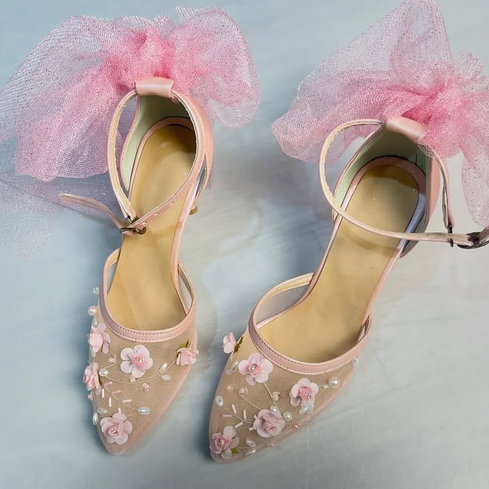 Organza Pink Flower-  Shoes for Women