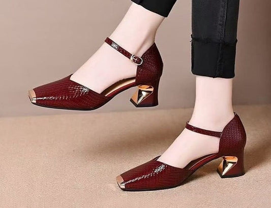 Metallic thick heels (Maroon)