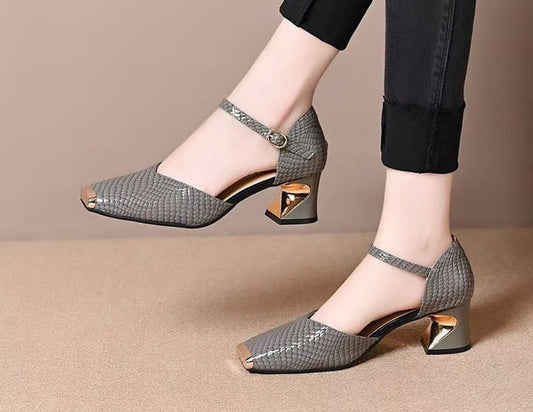 Metallic thick heels (Grey)