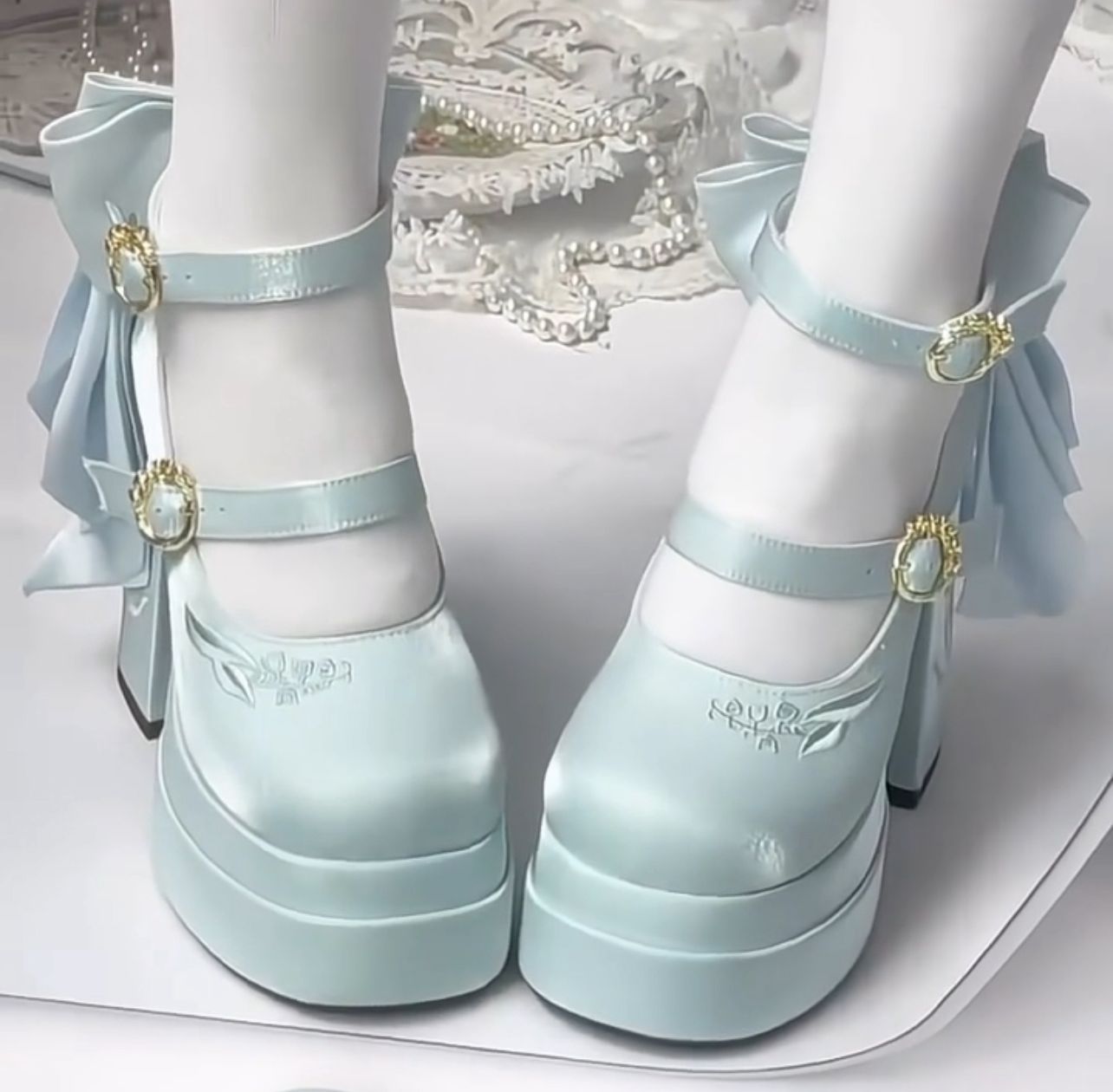 Serene Ribbon heels (Pastel Blue)