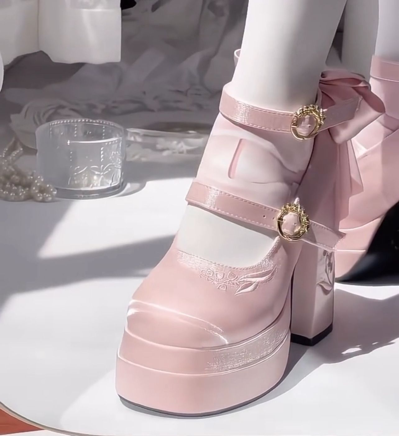 Serene Ribbon heels (Pink)