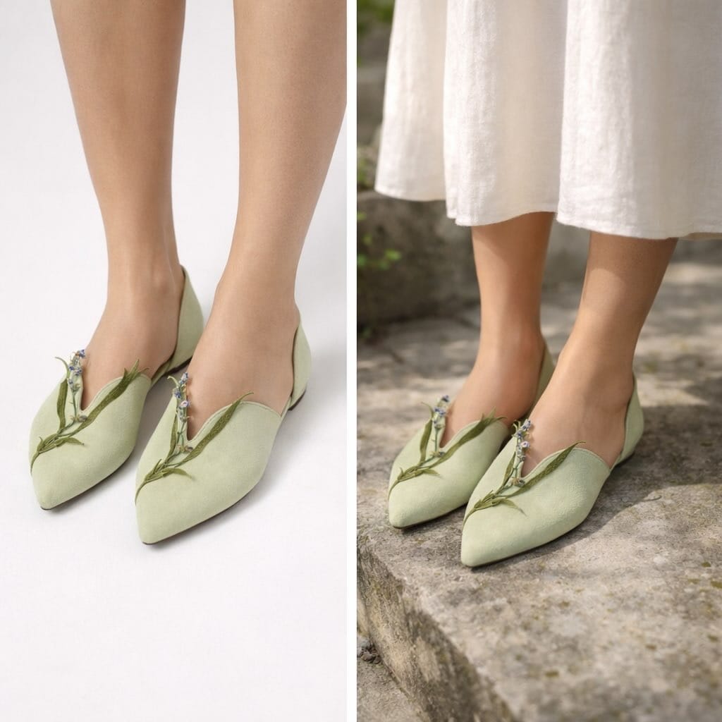 Mint blossom point flats (Light Green)