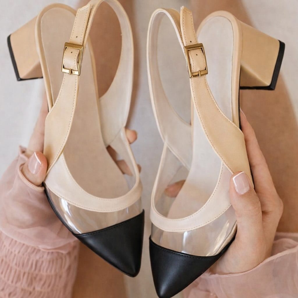 Multi glass color block heel (Black)