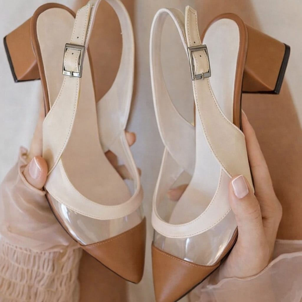 Multi glass color block heel (Brown)