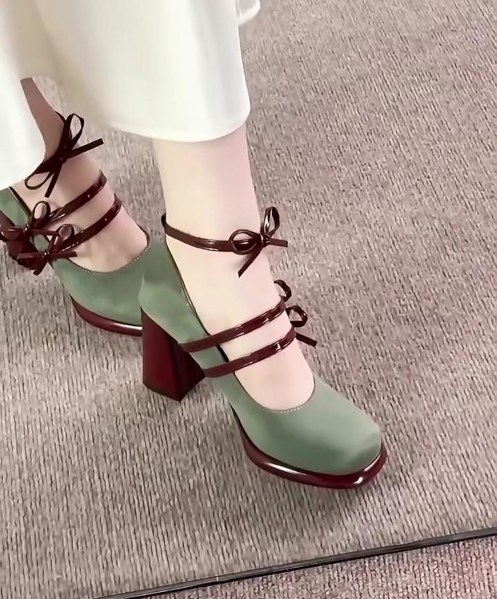 Olive Ribbon Mary Jane Heels