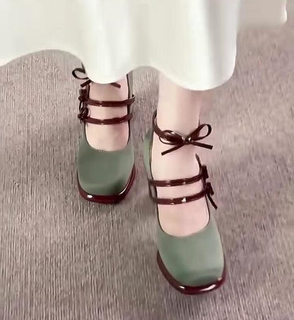 Olive Ribbon Mary Jane Heels