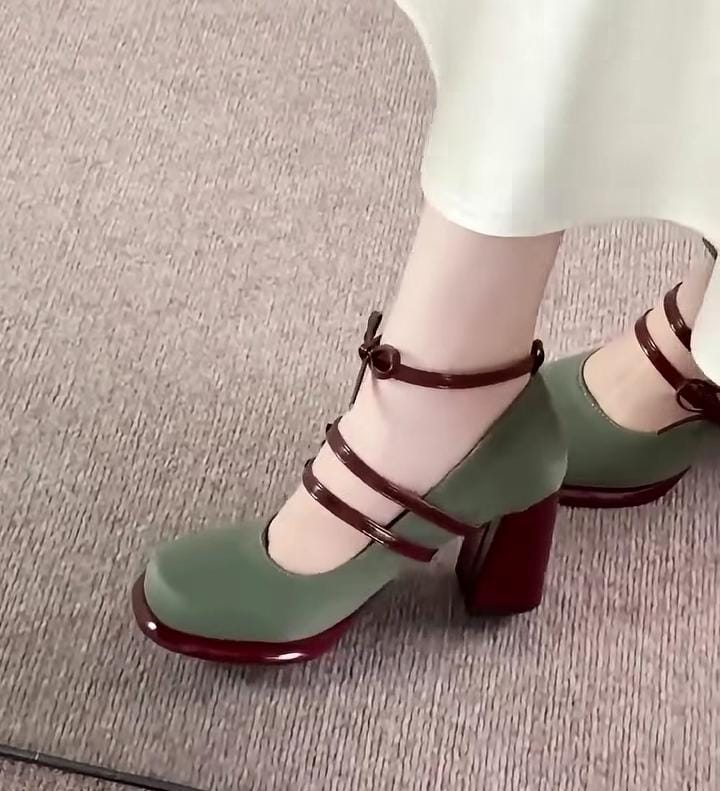 Olive Ribbon Mary Jane Heels