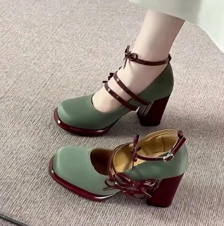 Olive Ribbon Mary Jane Heels