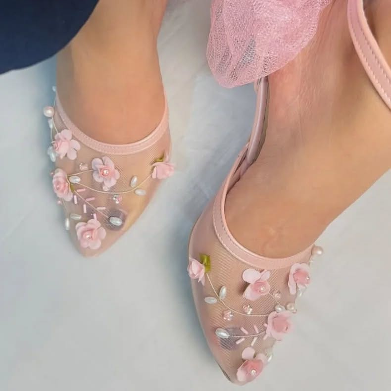 Organza Pink Flower-  Shoes for Women