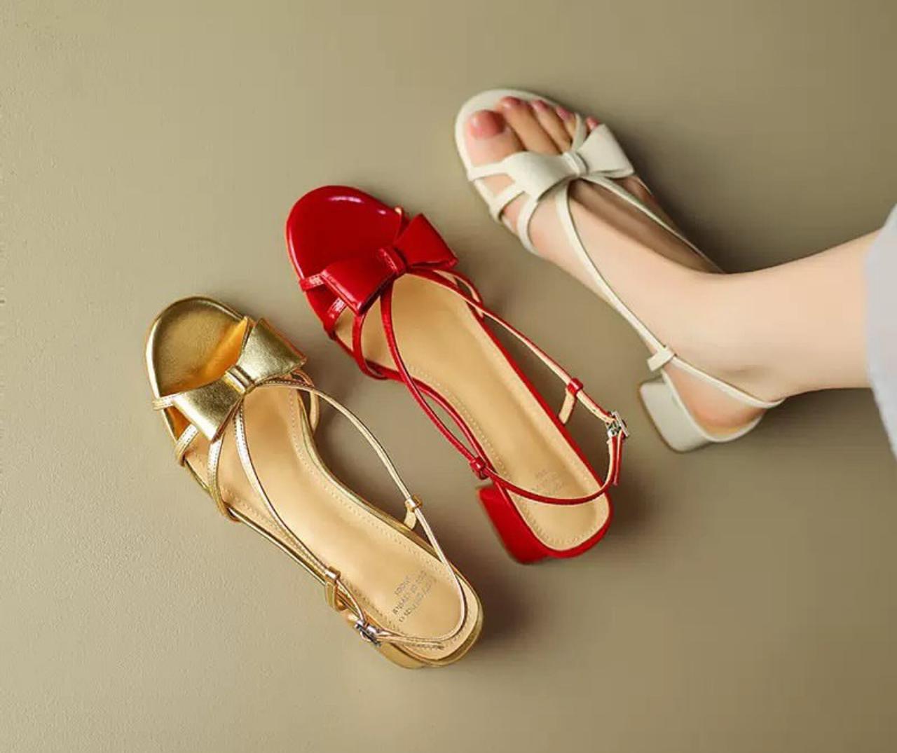 Bow-tie strap sandals (Gold)