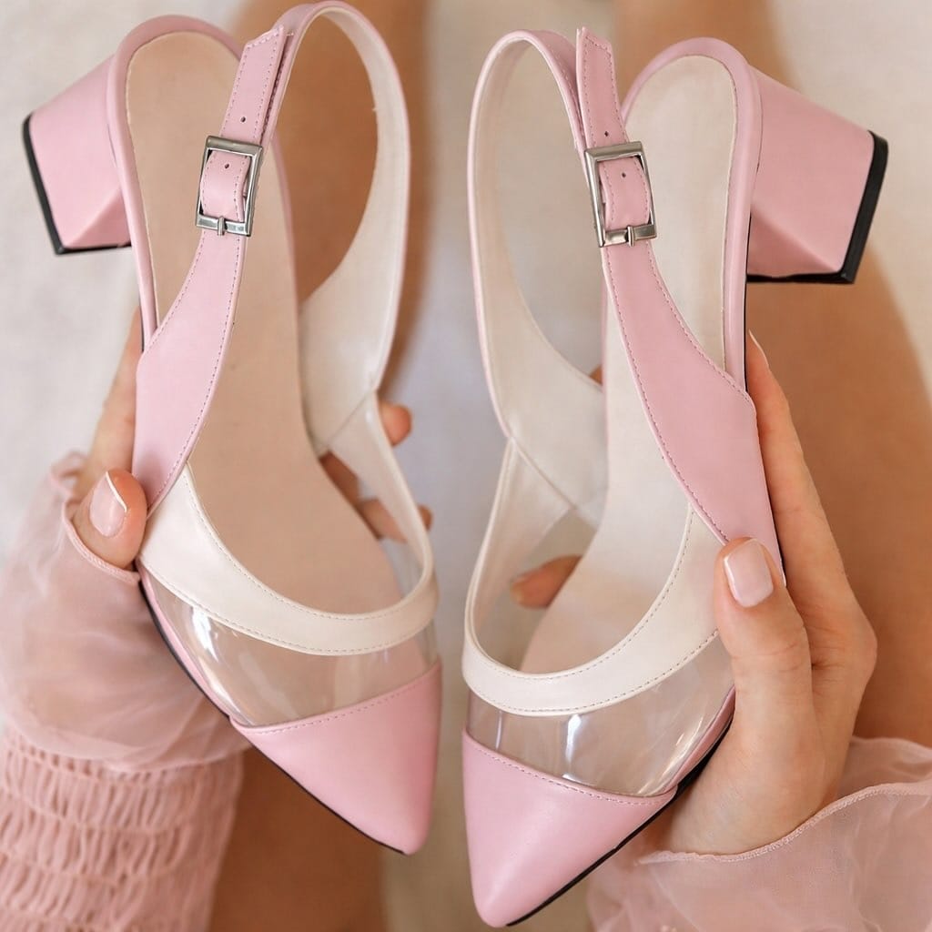 Multi glass color block heel (Pink)