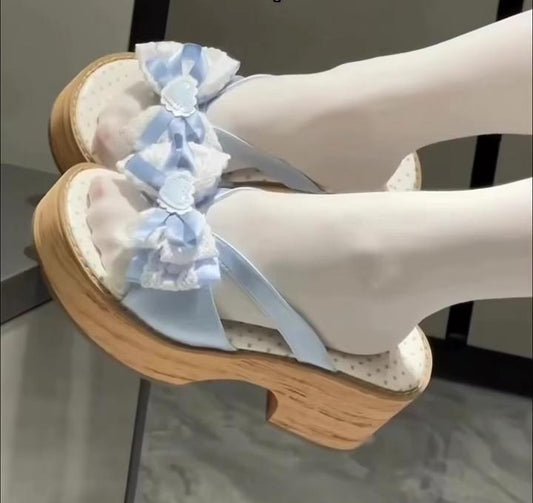 Bow wedge heel (Sky Blue)