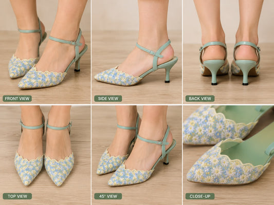 Multicolor Embroidery Heels (Green)