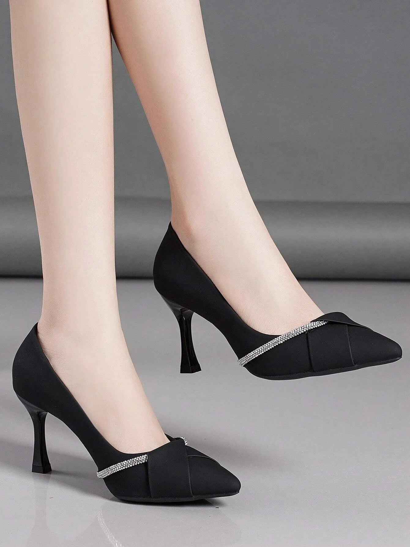 Rhinestone court shoes- Black