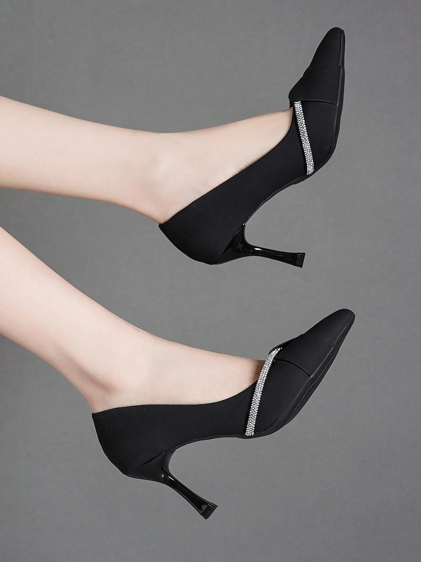 Rhinestone court shoes- Black